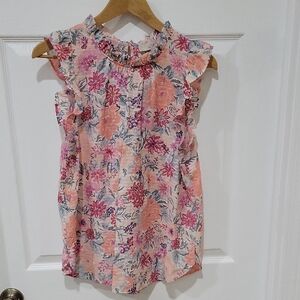 LOFT Pink and Blue Floral Blouse